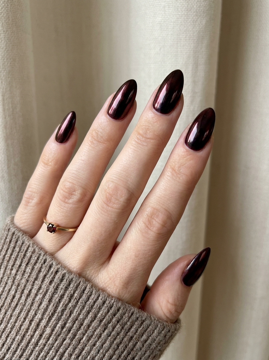 Black Cherry Chrome Nails mit edlem Chrome-Schimmer für den Herbst 2026